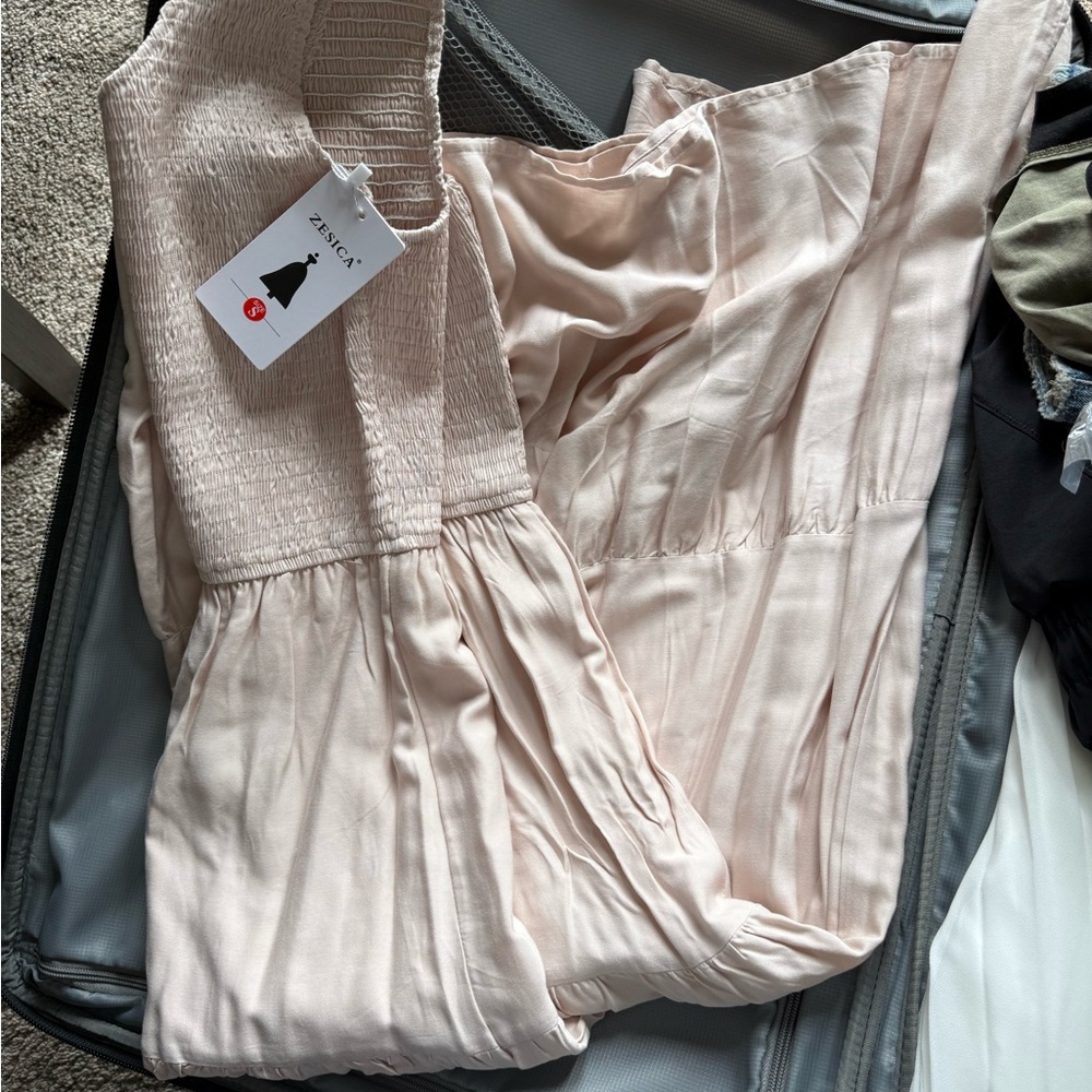 Tan Pleated Dress